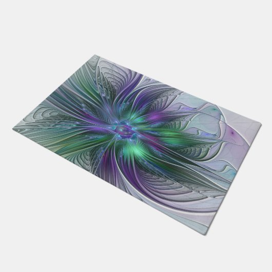 Paillasson Fleur vert violet Art Abstrait moderne Fractal (Incliné)