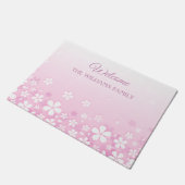 Paillasson Fleurs Blances Avec Nom De Famille Et Accueil (Incliné)