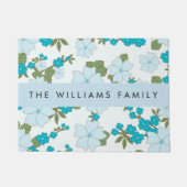 Paillasson Fleurs Bleues, Motif De Fleurs, Votre Nom (Devant)