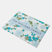 Paillasson Fleurs Bleues, Motif De Fleurs, Votre Nom (Incliné)