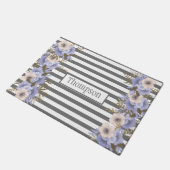 Paillasson Fleurs bleues rouillées Trente monogramme rayures  (Incliné)