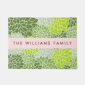Paillasson Fleurs Dahlia Vertes, Motif Floral, Votre Nom (Devant)