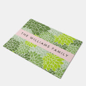 Paillasson Fleurs Dahlia Vertes, Motif Floral, Votre Nom (Incliné)
