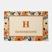 Paillasson Fleurs d'automne Monogramme Nom de famille Bienven (Devant)
