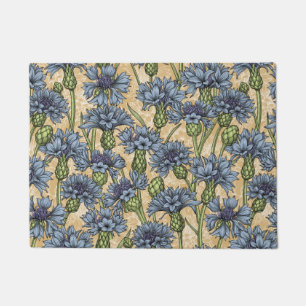 Paillasson Fleurs de maïs bleues, fleurs sauvages sur le jaun