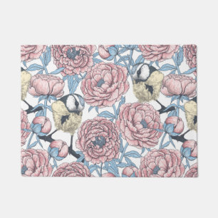 Paillasson Fleurs de pivoines et oiseaux