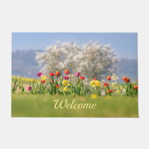 Paillasson Fleurs de printemps colorées avec tulipes et jonq