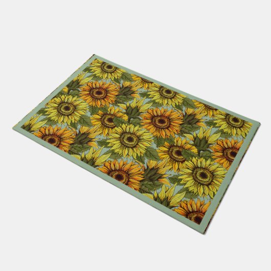 Paillasson Fleurs de soleil sur Sage Arrière - plan Foliage O (Incliné)