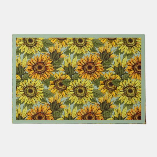 Paillasson Fleurs de soleil sur Sage Arrière - plan Foliage O (Devant)