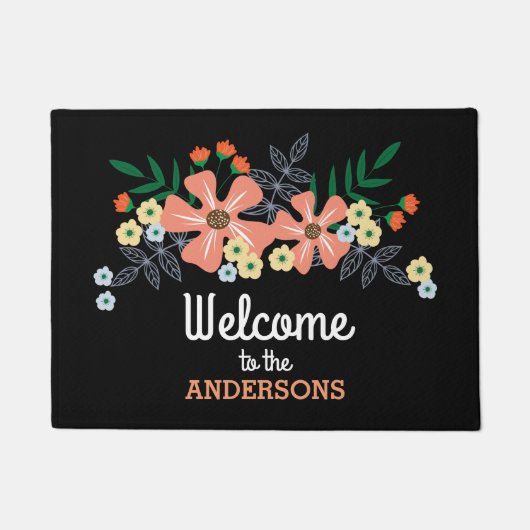 Paillasson Fleurs Dessinées à la Main Ajouter un Nom (Devant)