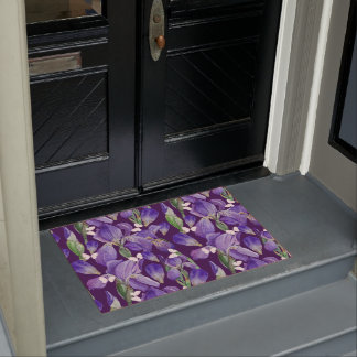 Paillasson Fleurs d'Iris violettes et papillons