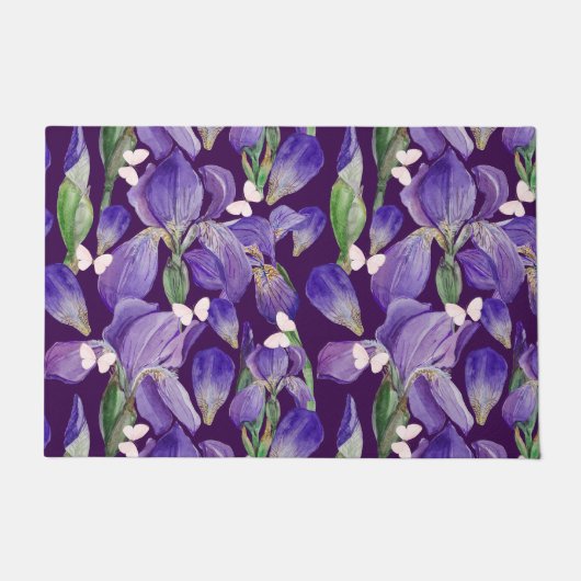 Paillasson Fleurs d'Iris violettes et papillons (Devant)