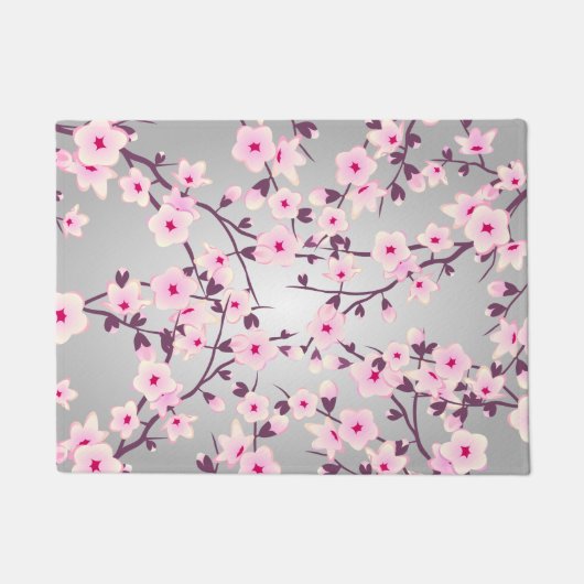 Paillasson Fleurs florales de cerisiers gris rose (Devant)
