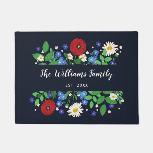 Paillasson Fleurs folkloriques suédoises - nom de famille (Devant)