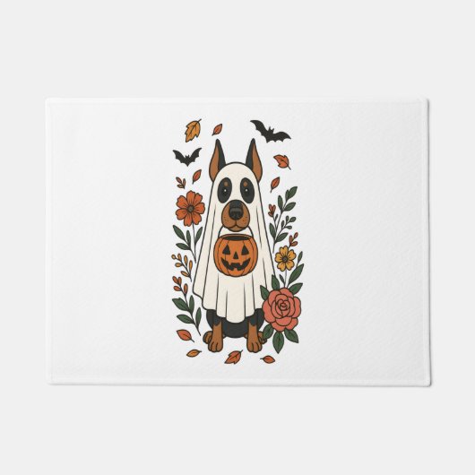 Paillasson Fleurs Halloween Doberman Pinscher (Devant)