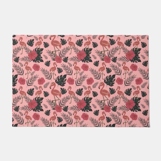 Paillasson Fleurs motifs et feuilles flamands roses (Devant)