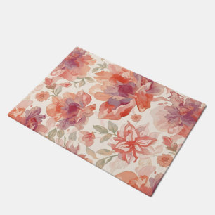 Paillasson Fleurs pastel aquarelle orange clair