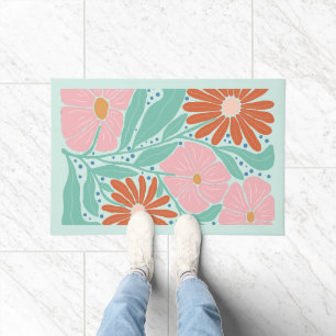 Paillasson Fleurs rétro boho chic menthe 
