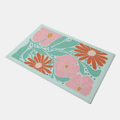 Paillasson Fleurs rétro boho chic menthe (Incliné)