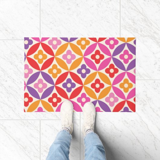 Paillasson Fleurs rétro sur les cercles du milieu du siècle M (Intérieur)