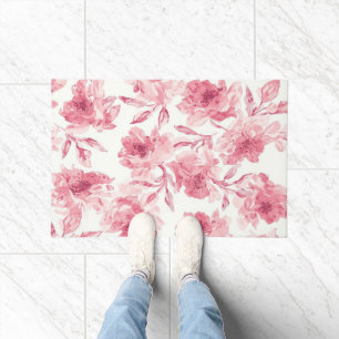 Paillasson Fleurs Roses Pâles Aquarelle Florale Aérée