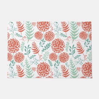 Paillasson Fleurs rouges arrondies vert feuille motif