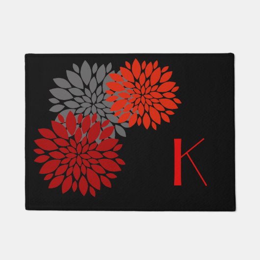 Paillasson Fleurs rouges Monogramme Porte Mat (Devant)