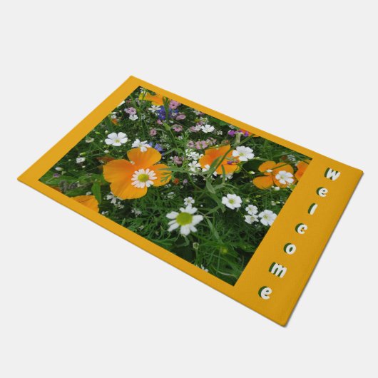 Paillasson Fleurs Sauvages : Poussière Blanche Orange. Mat de (Incliné)