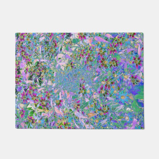 Paillasson Fleurs sauvages rétro violet, vert et bleu sur ros (Devant)