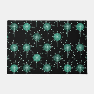 Paillasson Fleurs Spoutnik Starburst Noir Turquoise