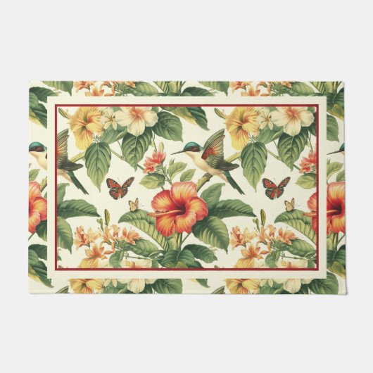 Paillasson Fleurs tropicales colorées Colibri (Devant)