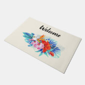 Paillasson Fleurs tropicales exotiques en rose et Aqua Bienve (Incliné)