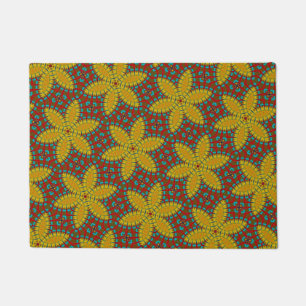 Paillasson Fleurs Turquoises et rouges Jaunes Motif Mat triba