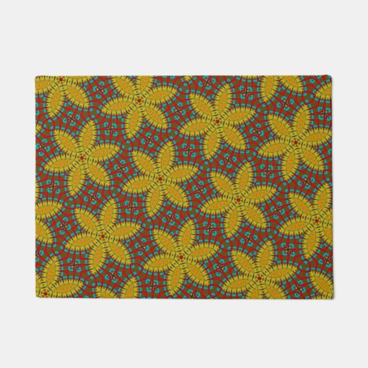 Paillasson Fleurs Turquoises et rouges Jaunes Motif Mat triba (Devant)