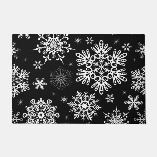 Paillasson Flocon de neige motif Noël noir blanc (Devant)