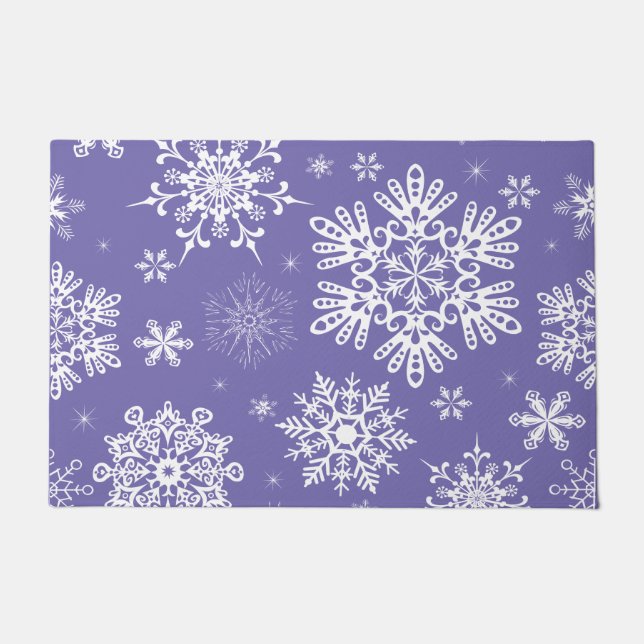 Paillasson Flocon de neige motif Noël violet blanc  (Devant)