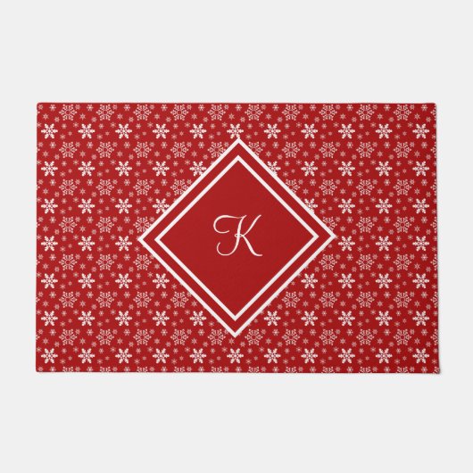 Paillasson Flocon de neige rouge et blanc Monogramme Fêtes de (Devant)