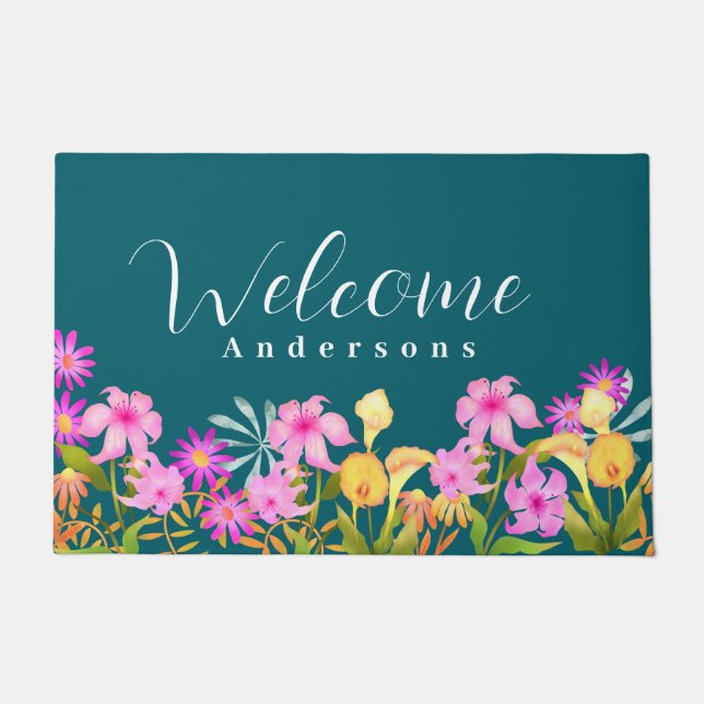 Paillasson Floral Garden Teal Welcome (Devant)