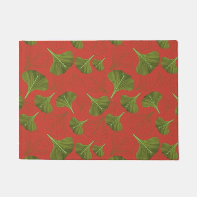 Paillasson Floral Gingko Leaf Coral Motif  (Devant)