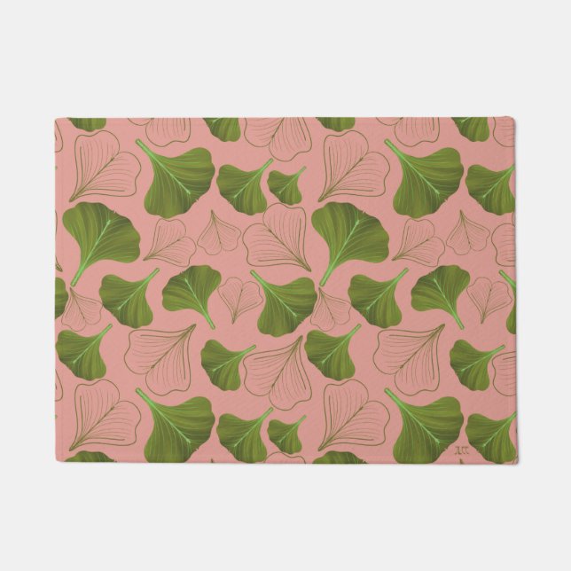 Paillasson Floral Gingko Motif rose feuille (Devant)