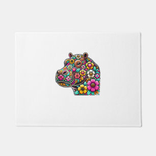 Paillasson Floral Moo Deng Baby Hippo Hippopotamus Zoo Animal