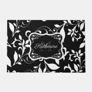 Paillasson Floral noir et blanc