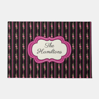 Paillasson Floral rose et noir Personnalisé