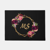 Paillasson Floraux d'or noir initiales en monogramme rose (Devant)
