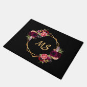 Paillasson Floraux d'or noir initiales en monogramme rose (Incliné)