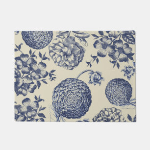 Paillasson Flore d'impression florale de fleurs bleues antiqu
