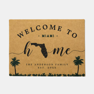 Paillasson Floride Home State Map USA Minimal Welcome Wood