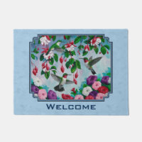 Flower Garden and Hummingbirds Blue