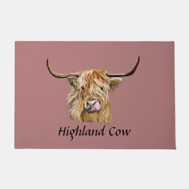 Paillasson Fluffy Red Highland Cow Art numérique original   (Devant)