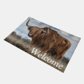 Paillasson Fluffy Scottish Highland Cow Bienvenue (Incliné)